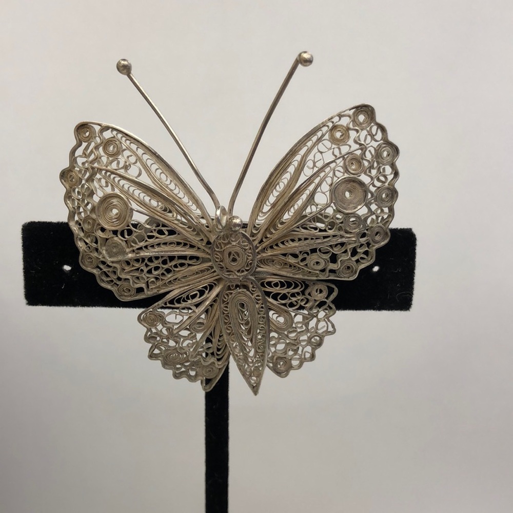 Sterling Silver Butterfly Brooch - Antique